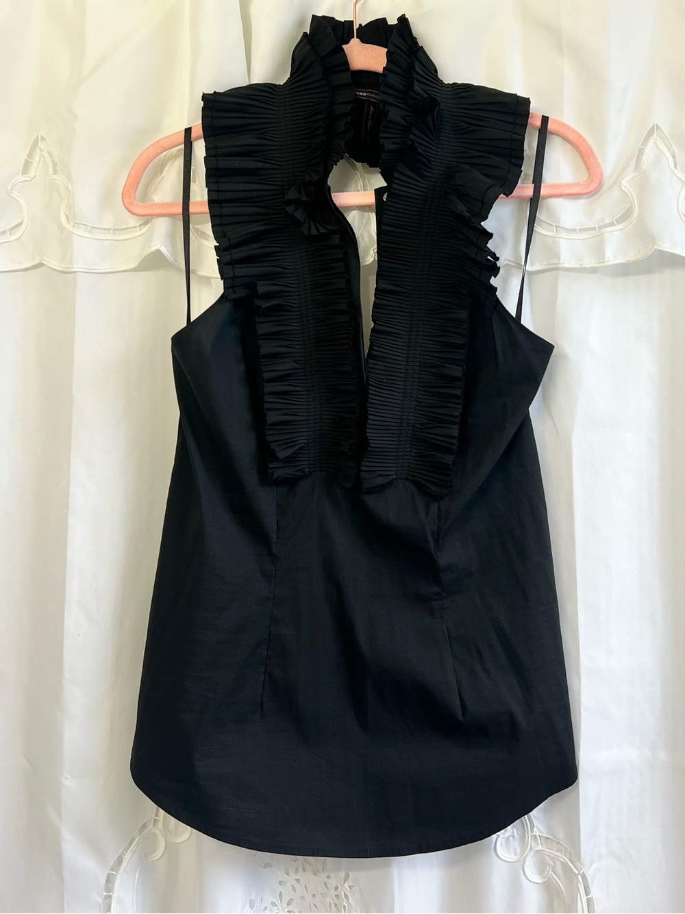 BCBG Max Azria Atelier Black Pleated Ruffle Halter Top Size Small